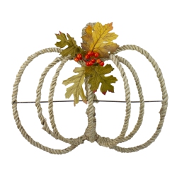NORTHLIGHT 16" Autumn Foliage And Rope Pumpkin Thanksgiving Wall Hanging