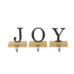 NORTHLIGHT Set Of 3 Metal And Wood “Joy" Weighted Christmas Stocking Holder 6“
