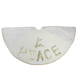 NORTHLIGHT 48" Cream And Peace And Reindeer Christmas Tree Skirt In Gold