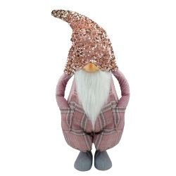 NORTHLIGHT 30" Pink And Plaid Tall Christmas Gnome Tabletop Figure In Gray