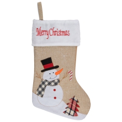 NORTHLIGHT 19" Beige And Burlap "merry Christmas" Snowman Christmas Stocking In Red