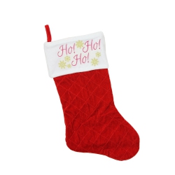 NORTHLIGHT 19" Quilted Velvet Ho Ho Ho Embroide Christmas Stocking In Red