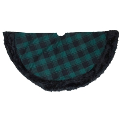 NORTHLIGHT 48" And Black Plaid Christmas Tree Skirt With Faux Fur In Green