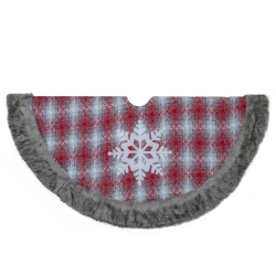 NORTHLIGHT 48" And White Plaid Christmas Tree Skirt With Snowflake In Red