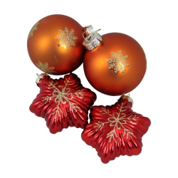 NORTHLIGHT 4Ct Shiny Stars And Amber Orange Balls Glass Christmas Ornaments 4.25" In Red