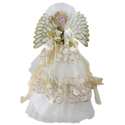 NORTHLIGHT 16" And Gold Lighted Angel Sequined Gown Christmas Tree Topper In White