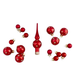 NORTHLIGHT 16-Piece Set Of Assorted Glass Christmas Ball Ornaments With Tree Topper In Red