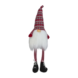NORTHLIGHT 23" And Gray Striped Christmas Santa Gnome With Dangling Legs In Red