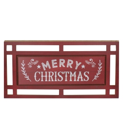 NORTHLIGHT 24" And White Merry Christmas Rectangular Carved Wooden Wall Sign In Red
