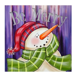 NORTHLIGHT Led Lighted "be Merry" Smiling Snowman Christmas Canvas Wall Art 11.75" X 11.75