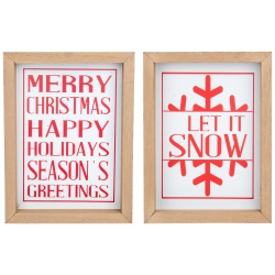NORTHLIGHT Set Of 2 And White Holiday Slogans Wooden Christmas Plaques In Red