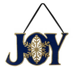 NORTHLIGHT 16" And Gold "joy" Metal Christmas Wall Sign In Blue