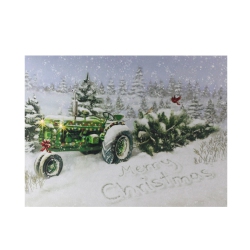 NORTHLIGHT Fiber Optic And Led Lighted Merry Christmas Tractor Canvas Wall Art 12" X 15.75