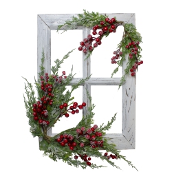 NORTHLIGHT 24" Washed Window With Frosted Berries And Cedar Christmas Wall Decor In White