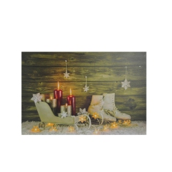 NORTHLIGHT Small Led Lighted Candles, Ice Skates And Sleigh Christmas Canvas Wall Art 12" X 15.75