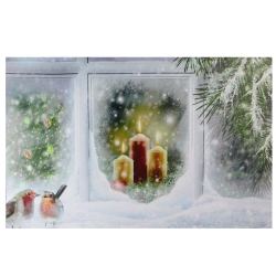 NORTHLIGHT Led Lighted Snowy Window Pane And Candles Christmas Canvas Wall Art 23.5" X 15.5