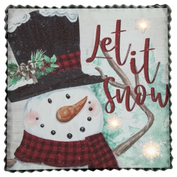 NORTHLIGHT 12" Led Lighted 'let It Snow' Snowman Christmas Canvas Wall Art