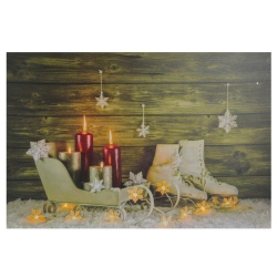 NORTHLIGHT Large Led Lighted Candles, Ice Skates And Sleigh Christmas Canvas Wall Art 23.5" X 15.5