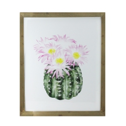 RAZ 24" Pink And Cactus Decorative Wooden Framed Print Wall Art In Yellow