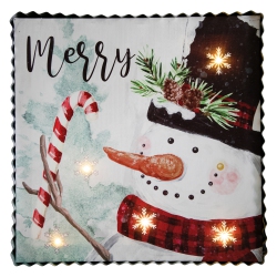 NORTHLIGHT 12" Led Lighted 'merry' Snowman Christmas Canvas Wall Art