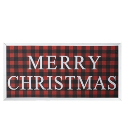NORTHLIGHT 24" And Black Buffalo Plaid Merry Christmas Wooden Hanging Wall Sign In Red