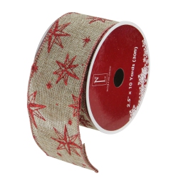 NORTHLIGHT Pack Of 12 And Beige Star Christmas Wi Craft Ribbons - 2.5" X 120 Yards In Red