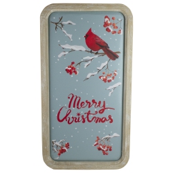 NORTHLIGHT 25.5" Wood Framed Blue And Merry Christmas Wall Decor With Cardinal In Red