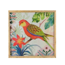 RAZ 14" And Green Love Bird Decorative Wooden Framed Print Wall Art In Red