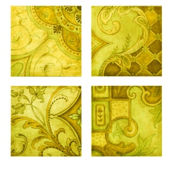 CC HOME FURNISHINGS Set Of 4 Bluish Square Antique Greek Style Wall Canvas Pictures In Green