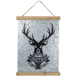 NORTHLIGHT 16" Merry Christmas Reindeer Galvanized Sheet Metal Hanging Wall Sign