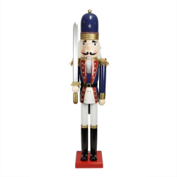 NORTHLIGHT 48.25" And White Christmas Nutcracker Soldier With Sword In Blue