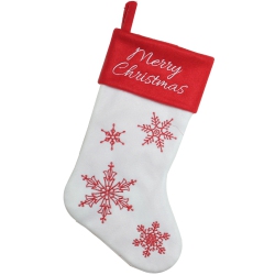 NORTHLIGHT 15.25" And White Snowflake Embroide Christmas Stocking In Red