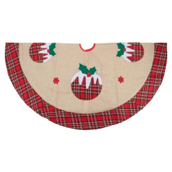 NORTHLIGHT 36" Burlap Plaid Tree Skirt With Christmas Puddings