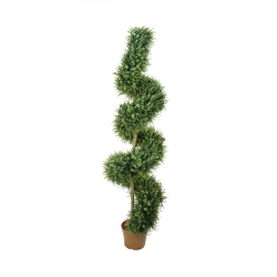 NORTHLIGHT 6' Potted Two-Tone Artificial Boxwood Spiral Topiary Tree