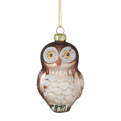 NORTHLIGHT 3.75" Brown And Glass Owl Christmas Ornament In White