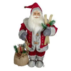 NORTHLIGHT 18" Standing Santa Christmas Figure With Skis And Fur Boots