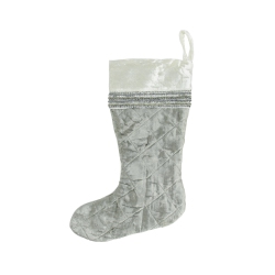 CC CHRISTMAS DECOR 17" Gray And Quilted Embellished Christmas Stocking In White