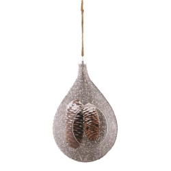 NAPA HOME & GARDEN 7.5" Clear And Dangling Pine Cones In Frosted Teardrop Christmas Ornament In Brown