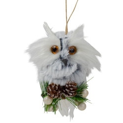 NORTHLIGHT 6" Owl With Pinecones And Berries Christmas Ornament In White