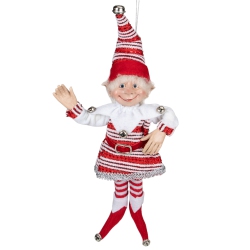 SELECT ARTIFICIALS 13" And White Peppermint Striped Elf With Jingle Bells In Red