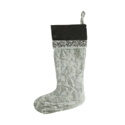 CC CHRISTMAS DECOR 22" Gray And Quilted Embellished Christmas Stocking In Black