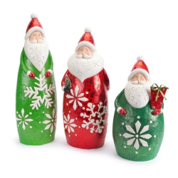 MELROSE Set Of 3 Santa Claus In Glittered Snowflake Suit Christmas Figure Decorations 24.25