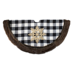 NORTHLIGHT 48" Black And Buffalo Plaid Christmas Tree Skirt With Burlap Snowflake In White
