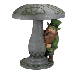 ROMAN 12.25" Gray And Led Solar Leprechaun Standing Under Mushroom Statue In Green