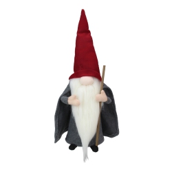 NORTHLIGHT 18" Gray And Standing Big Nose Gnome Holding A Stick In Red