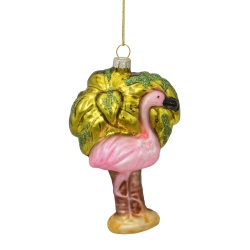 NORTHLIGHT 4" Flamingo With Palm Tree Hanging Glass Christmas Ornament In Pink
