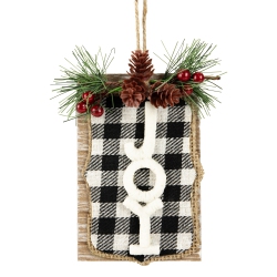 NORTHLIGHT 4.75" Black And Buffalo Plaid 'joy' Christmas Ornament In White