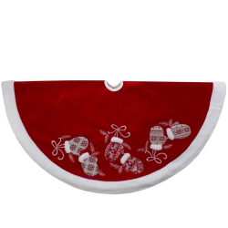 NORTHLIGHT 48-Inch And White Embroide Winter Mittens Christmas Tree Skirt In Red