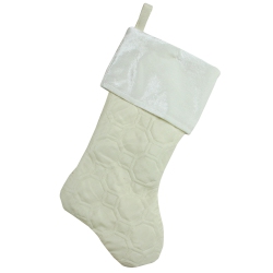 NORTHLIGHT 18" Cream Quilted Christmas Stocking With A Velvet Cuff In White