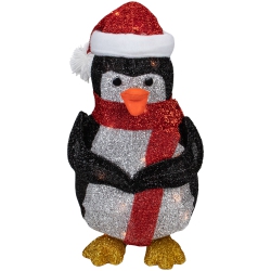 NORTHLIGHT 19.5" White And Lighted Penguin With Santa Hat Outdoor Christmas Decoration In Red